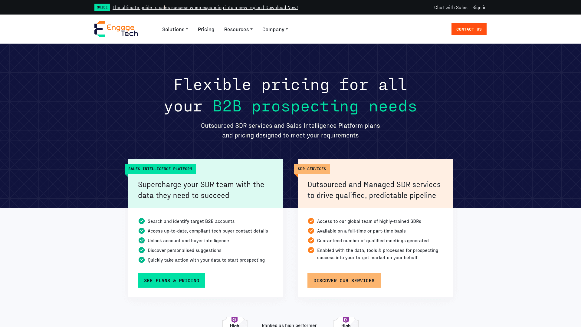 Pricing page of EngageTech