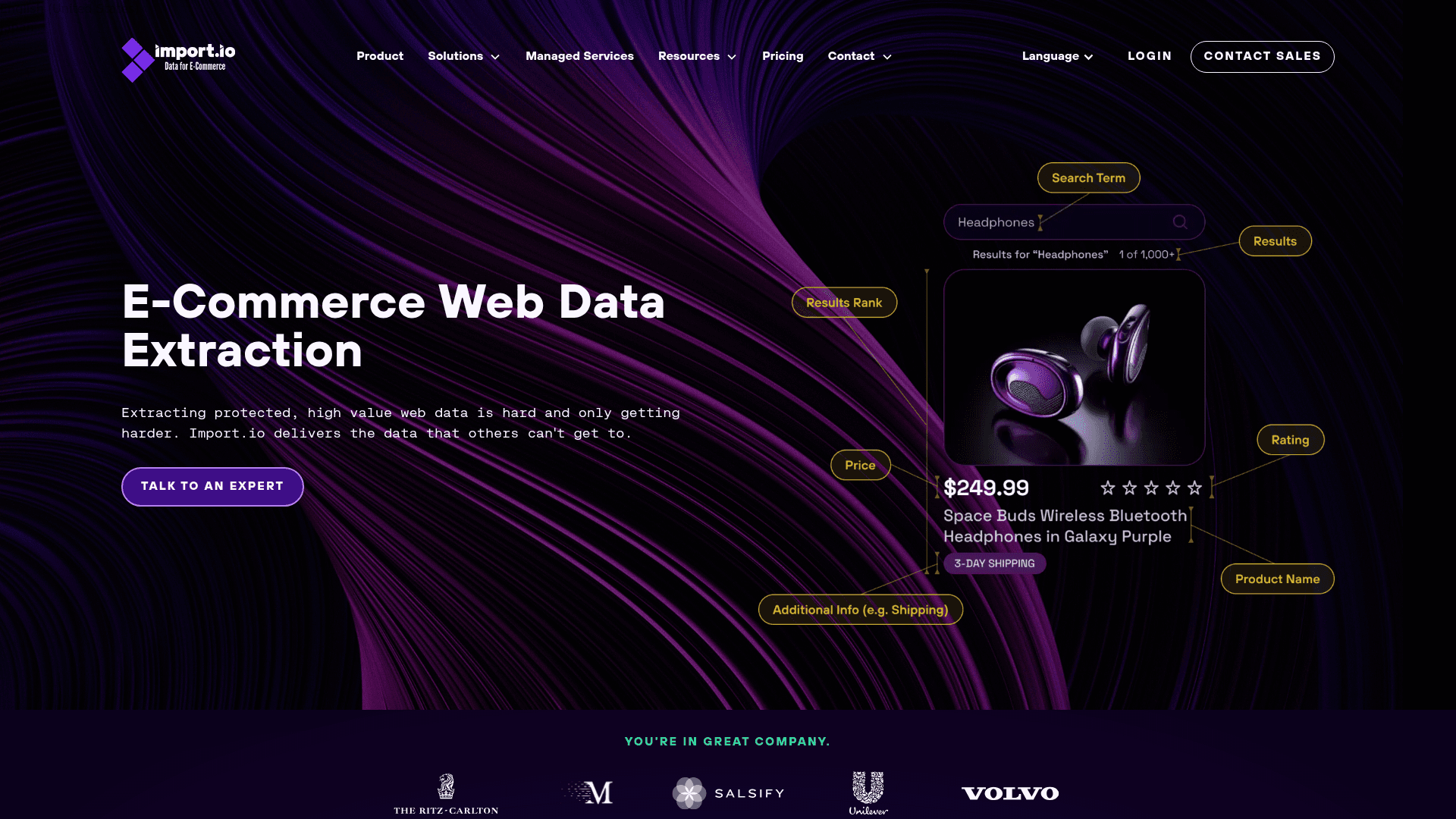 Homepage of Importio