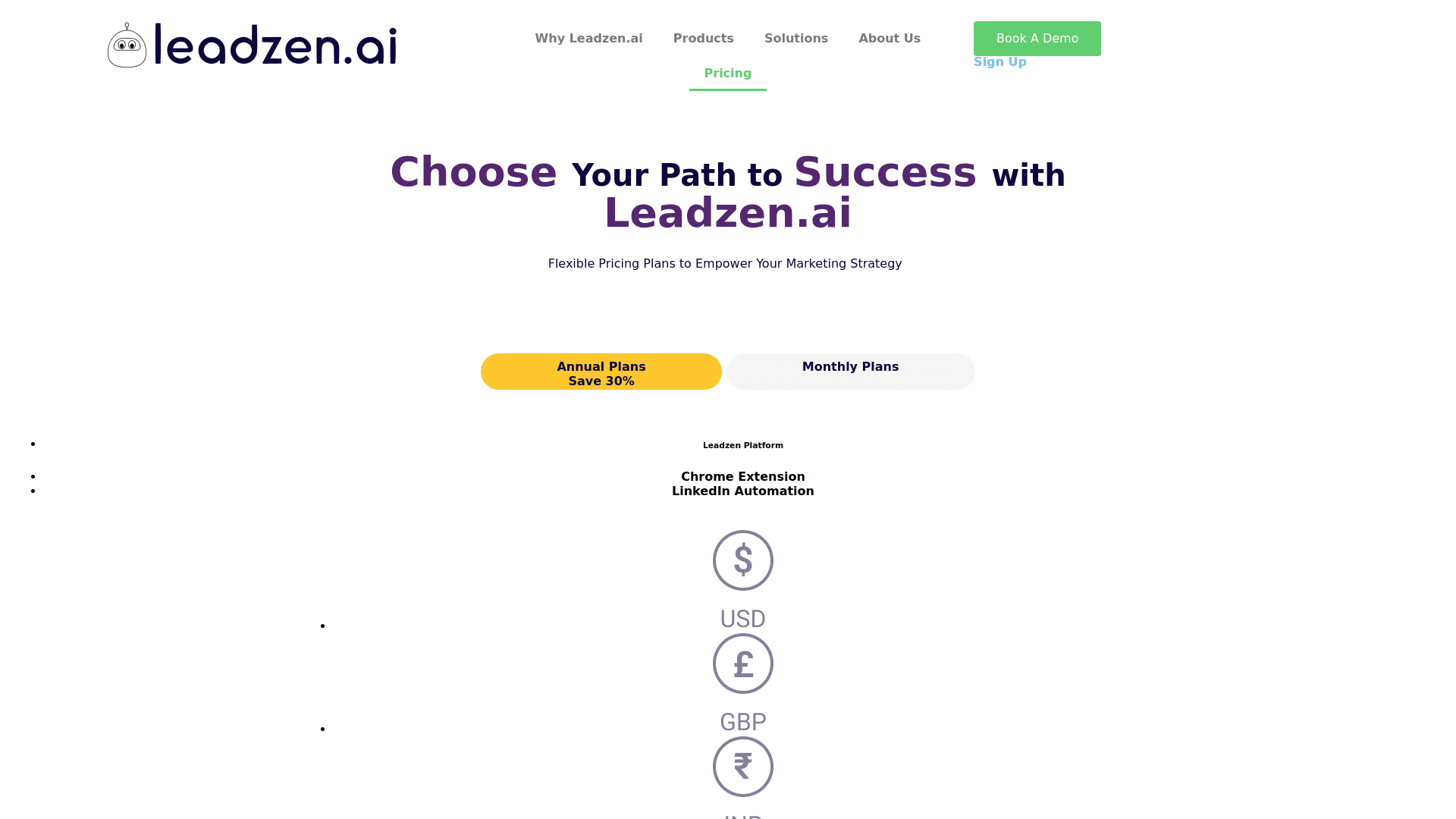 Pricing page of Leadzen