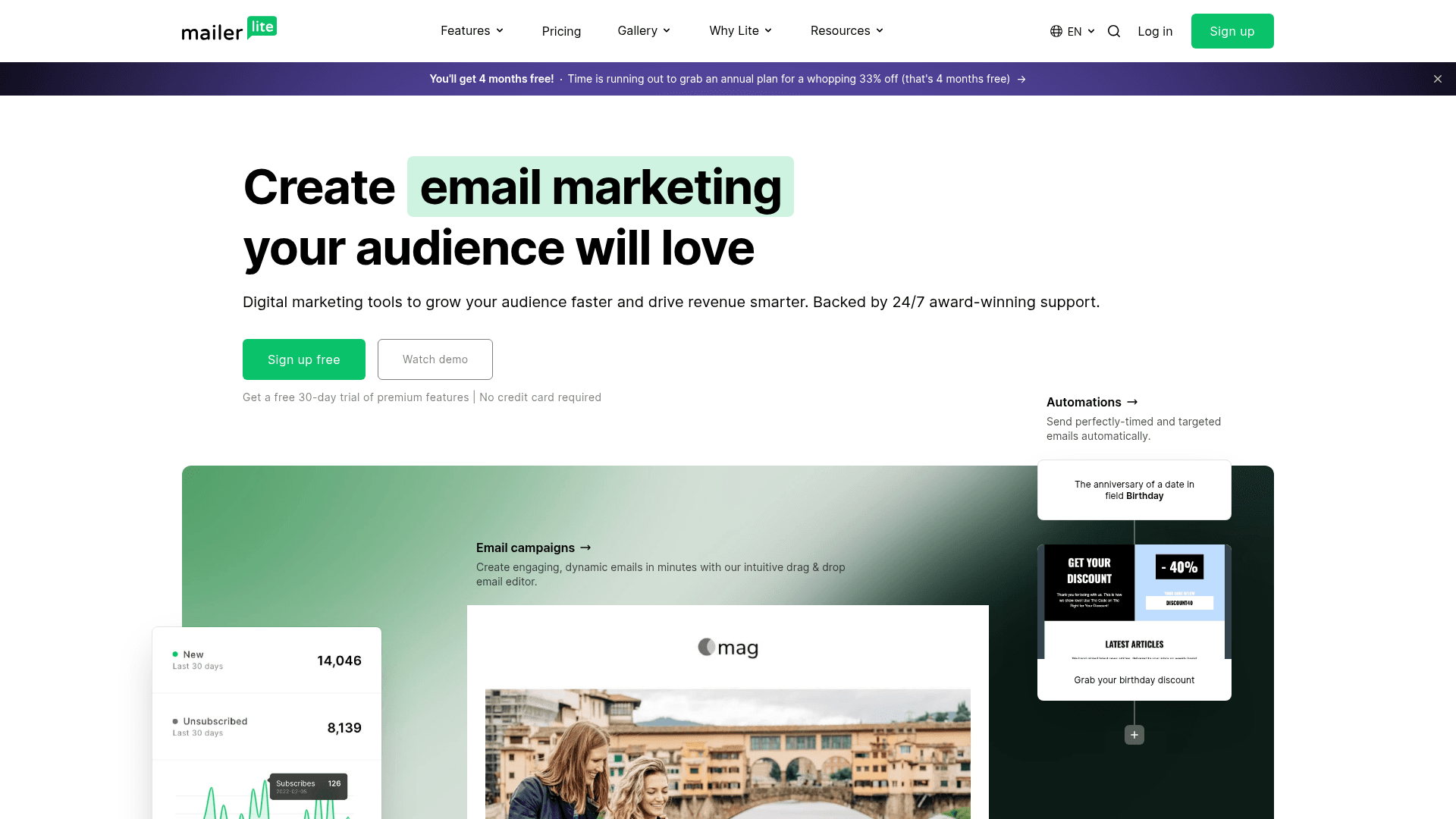 Homepage of MailerLite