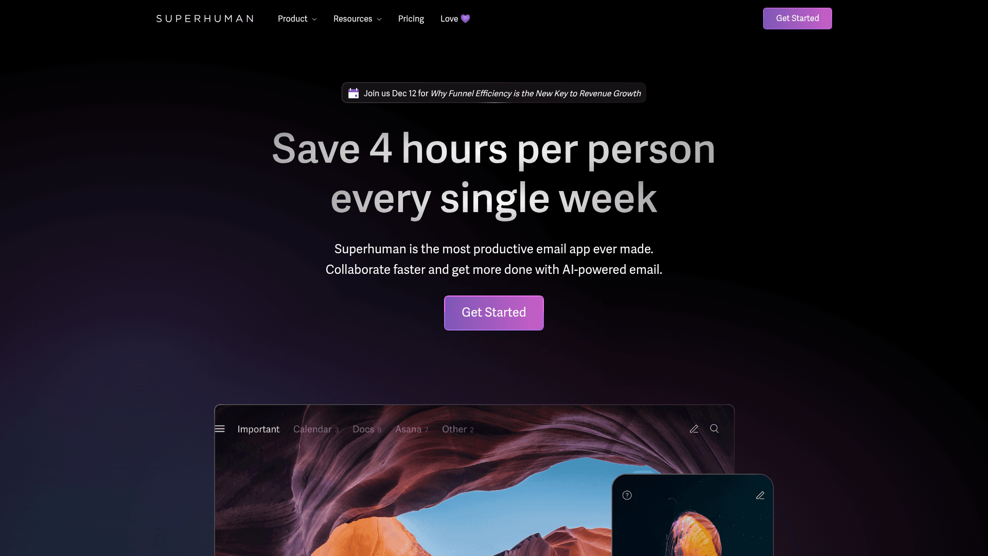 Homepage of Superhuman