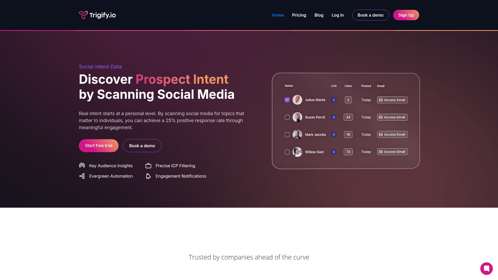 Homepage of Trigify