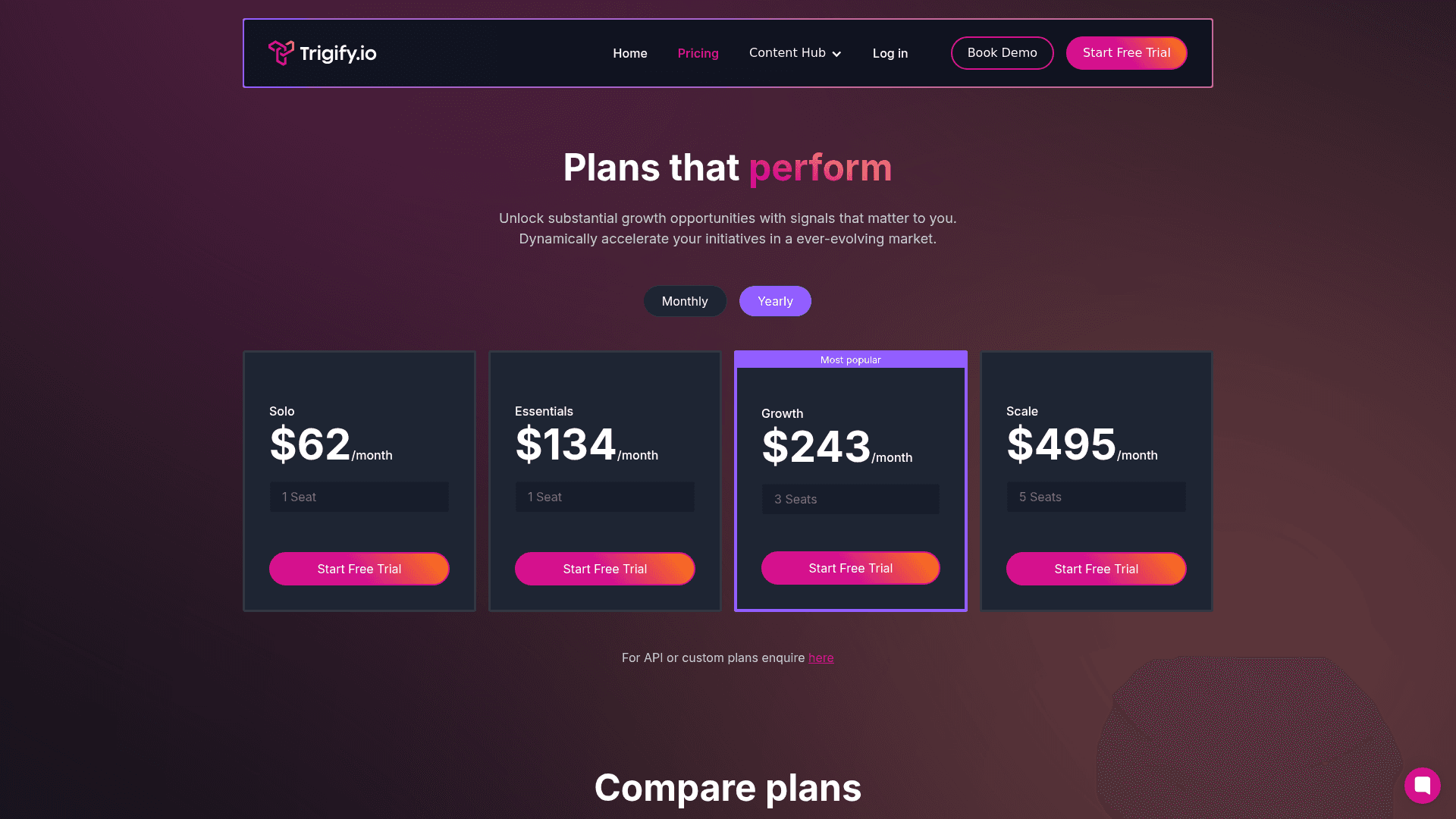 Pricing page of Trigify