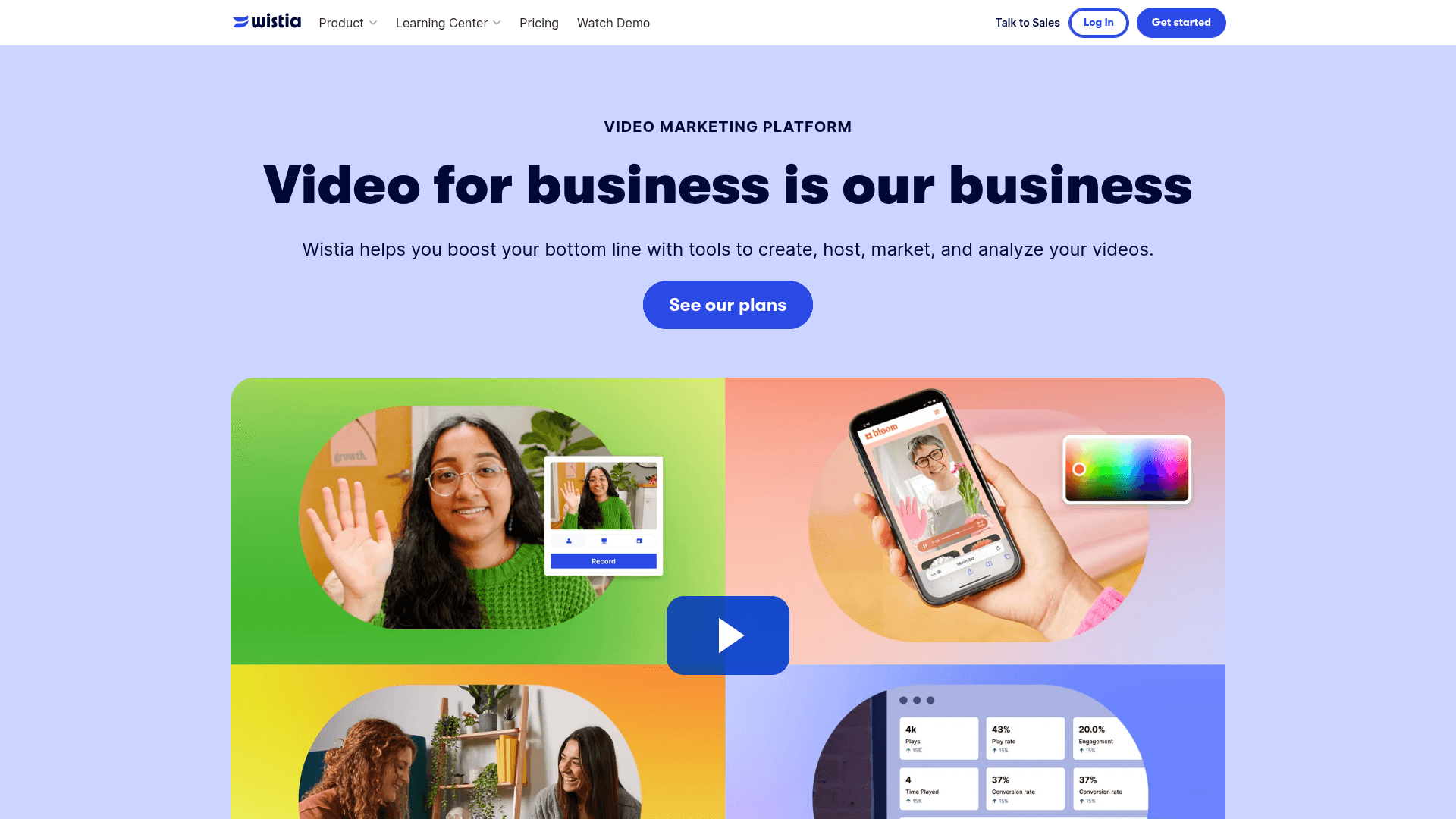 Homepage of Wistia