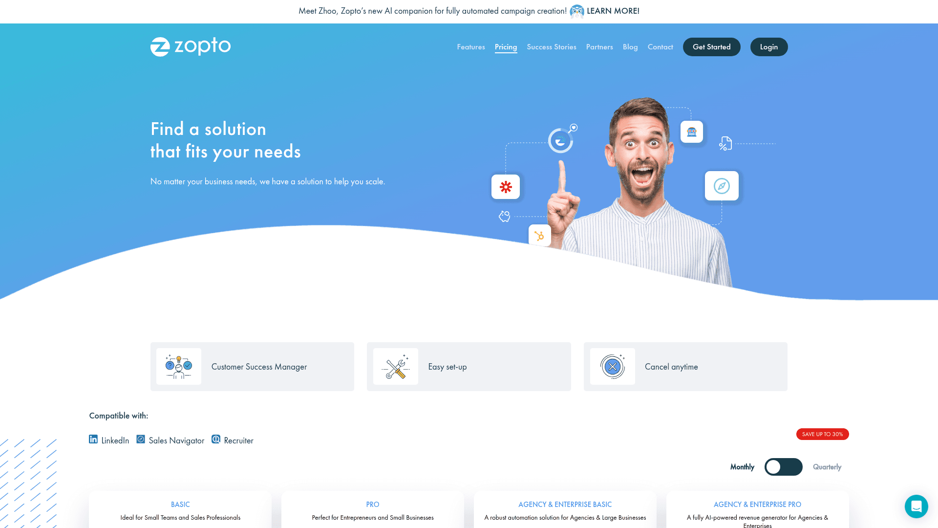 Pricing page of Zopto